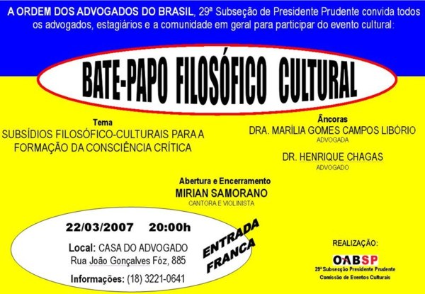 Evento Cultural na OAB/SP 29a. Subseção - Presidente Prudente/SP 